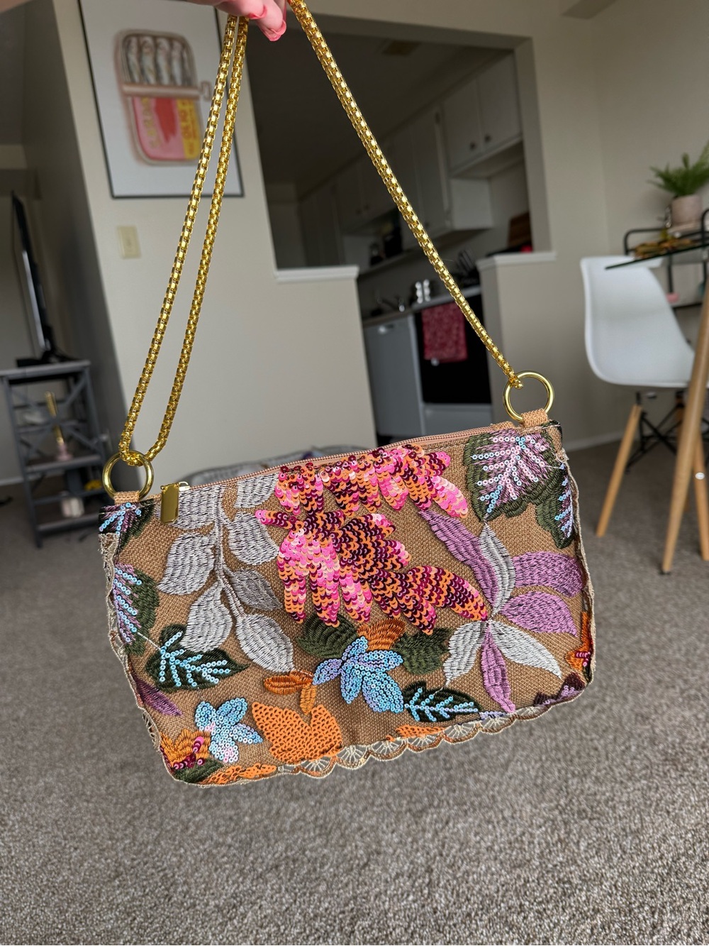 Embellished Floral Sequin Shoulder Bag in Multicolor